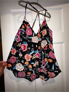 Lily White Floral Swing Tank Top Black Multicolor Small